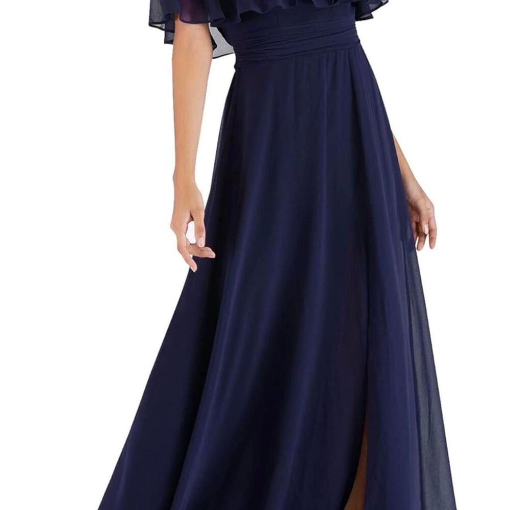 Blue Maxi Formal Dress 8 Ruffle Sleeve Off Shoulder HOCO Eveningwear Wedding - Picture 4 of 7